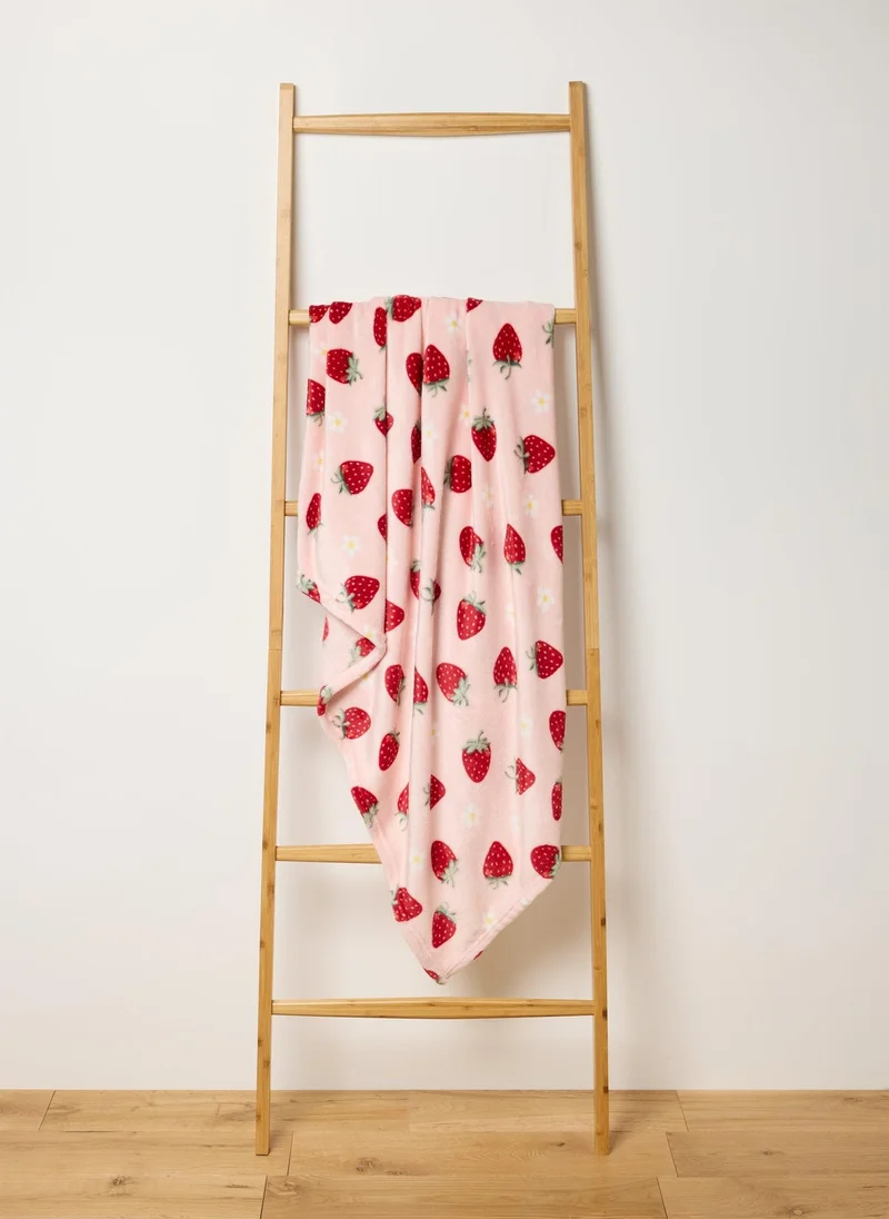 Matalan Pink Strawberry Print Fleece Throw